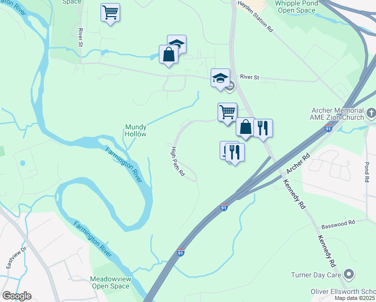 map of restaurants, bars, coffee shops, grocery stores, and more near 904 High Path Road in Windsor