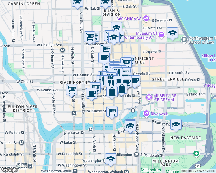 map of restaurants, bars, coffee shops, grocery stores, and more near in Chicago