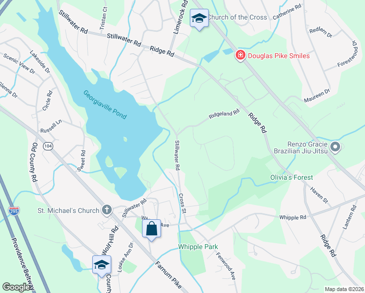map of restaurants, bars, coffee shops, grocery stores, and more near 65 Stillwater Road in Smithfield
