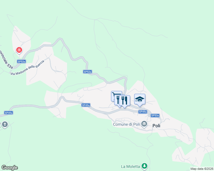map of restaurants, bars, coffee shops, grocery stores, and more near 3 Via Campo Fattore in Poli