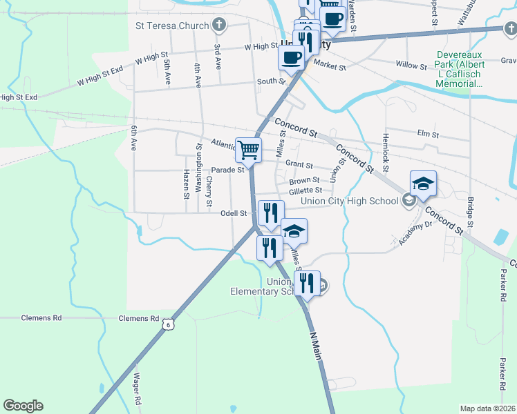 map of restaurants, bars, coffee shops, grocery stores, and more near 5 Johnson Street in Union City