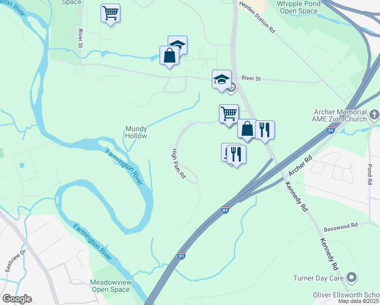 map of restaurants, bars, coffee shops, grocery stores, and more near 904 High Path Road in Windsor