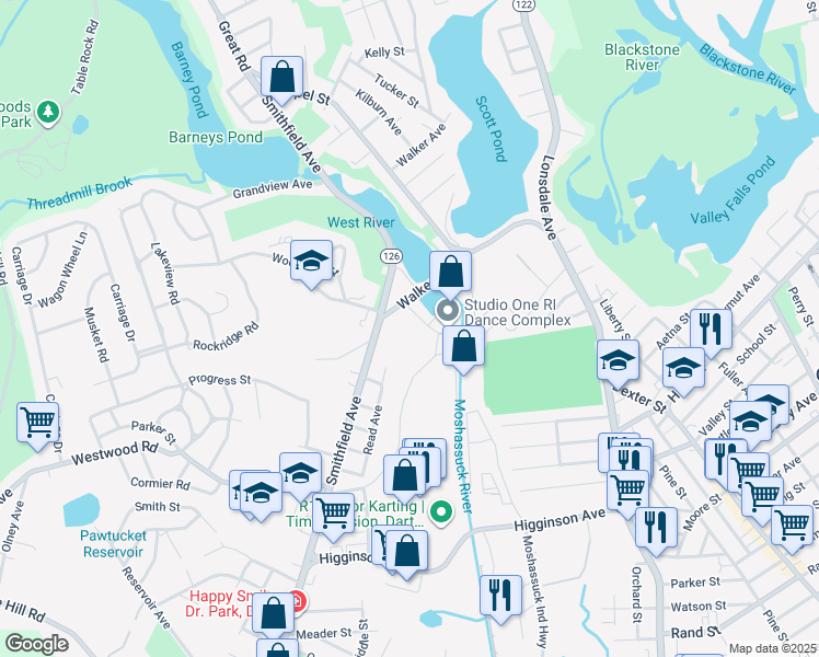 map of restaurants, bars, coffee shops, grocery stores, and more near 1179 Rhode Island 126 in Lincoln
