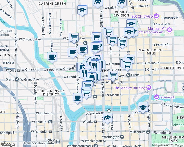 map of restaurants, bars, coffee shops, grocery stores, and more near in Chicago