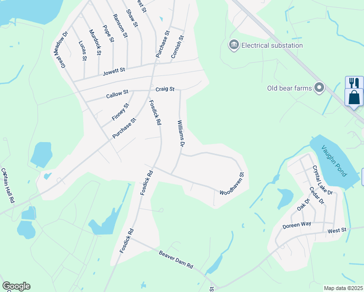 map of restaurants, bars, coffee shops, grocery stores, and more near 18 Williams Drive in Carver