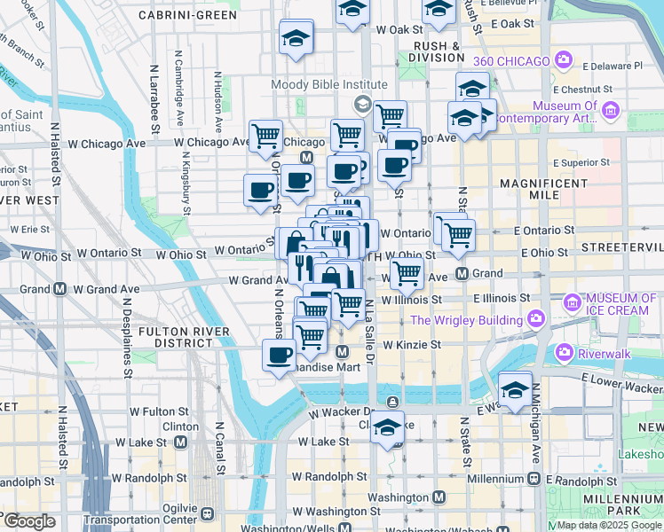 map of restaurants, bars, coffee shops, grocery stores, and more near in Chicago