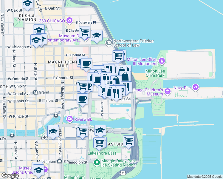 map of restaurants, bars, coffee shops, grocery stores, and more near in Chicago