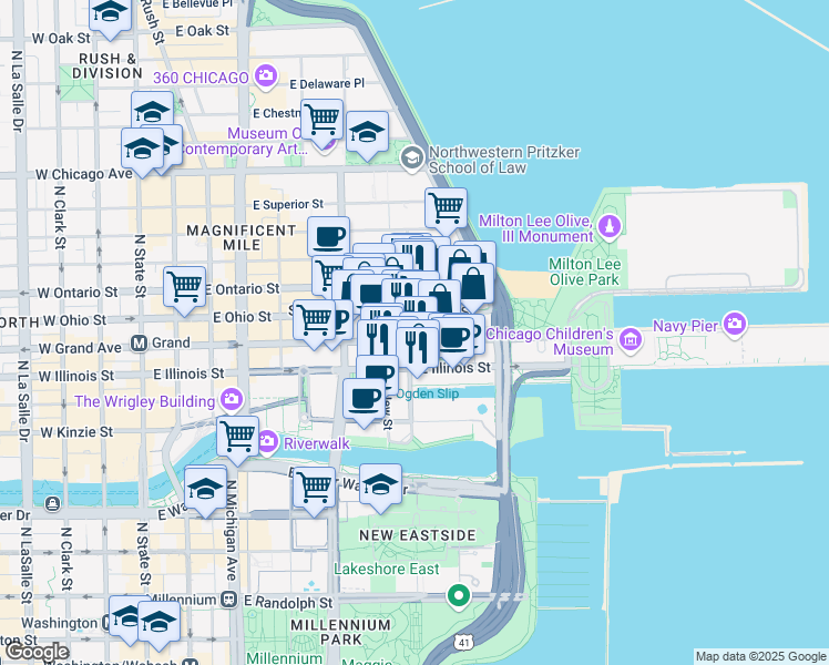 map of restaurants, bars, coffee shops, grocery stores, and more near in Chicago