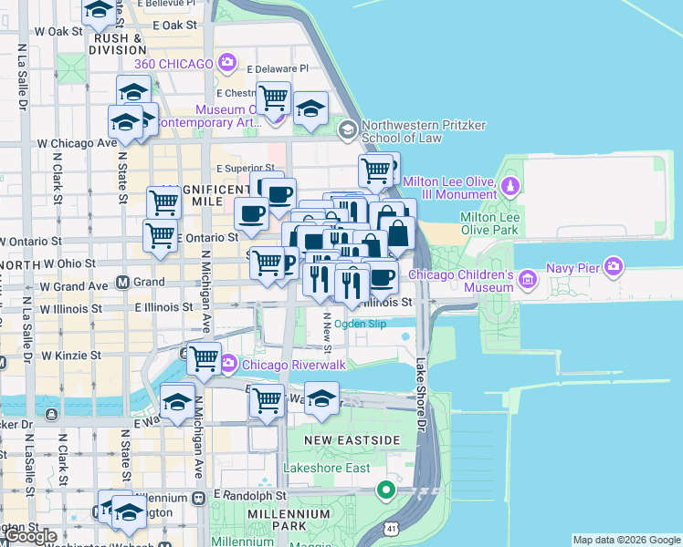 map of restaurants, bars, coffee shops, grocery stores, and more near in Chicago