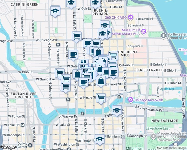 map of restaurants, bars, coffee shops, grocery stores, and more near 536 North Dearborn Street in Chicago