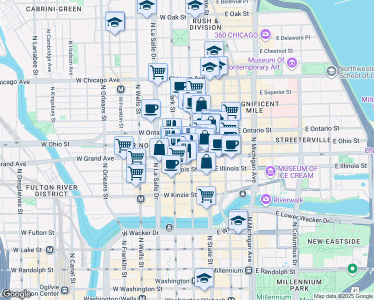 map of restaurants, bars, coffee shops, grocery stores, and more near 536 North Dearborn Street in Chicago
