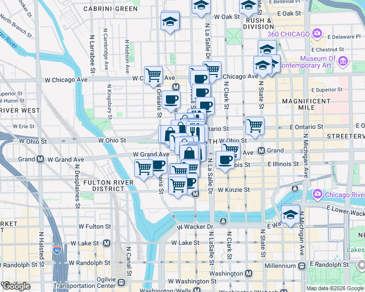 map of restaurants, bars, coffee shops, grocery stores, and more near in Chicago