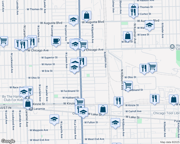 map of restaurants, bars, coffee shops, grocery stores, and more near 4713 West Erie Street in Chicago