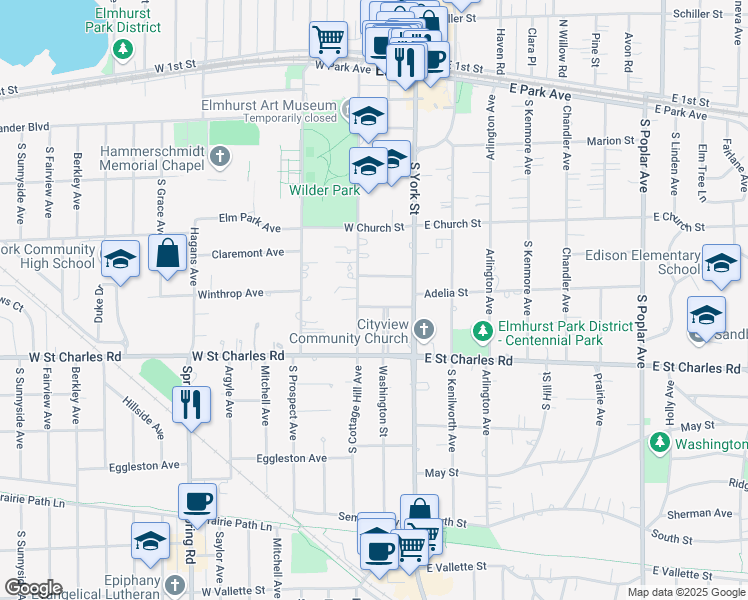 map of restaurants, bars, coffee shops, grocery stores, and more near 125 Harbour Terrace in Elmhurst