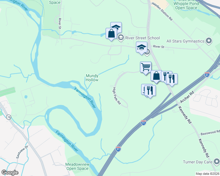 map of restaurants, bars, coffee shops, grocery stores, and more near 130 High Path Road in Windsor
