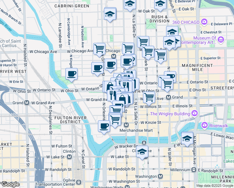 map of restaurants, bars, coffee shops, grocery stores, and more near in Chicago