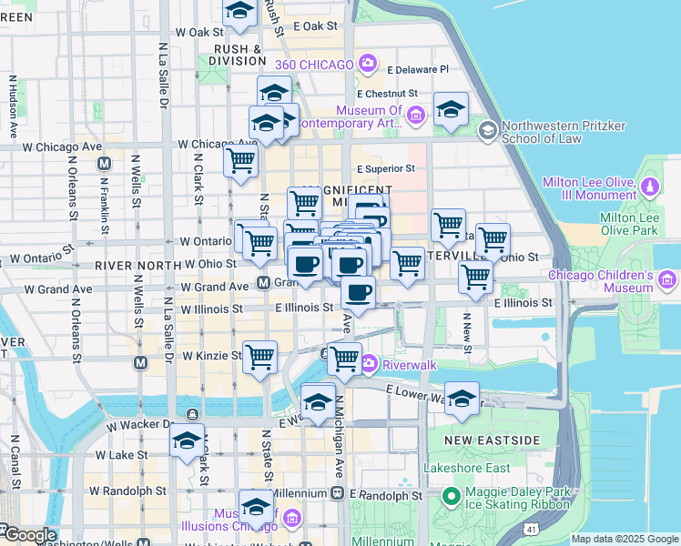 map of restaurants, bars, coffee shops, grocery stores, and more near in Chicago