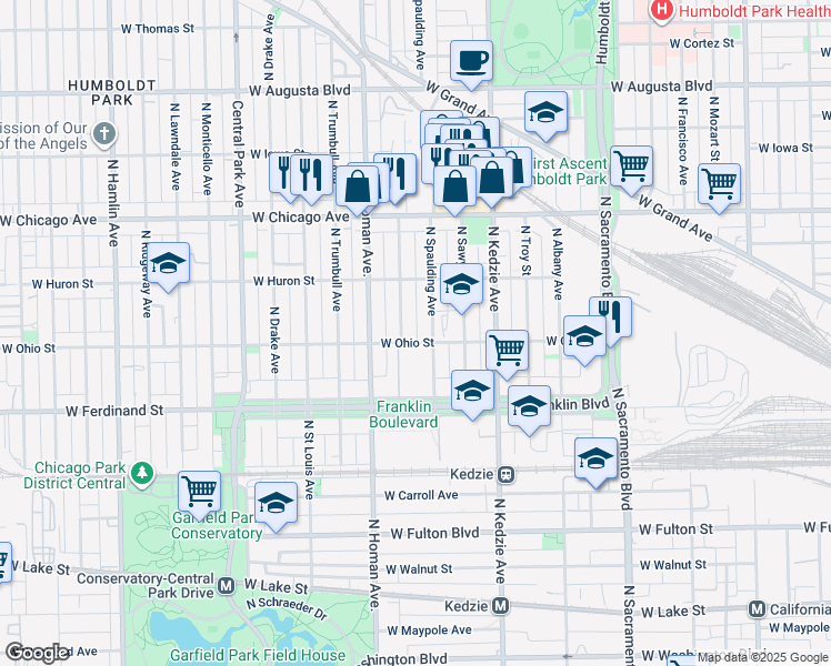 map of restaurants, bars, coffee shops, grocery stores, and more near 3314 W Ohio St in Chicago