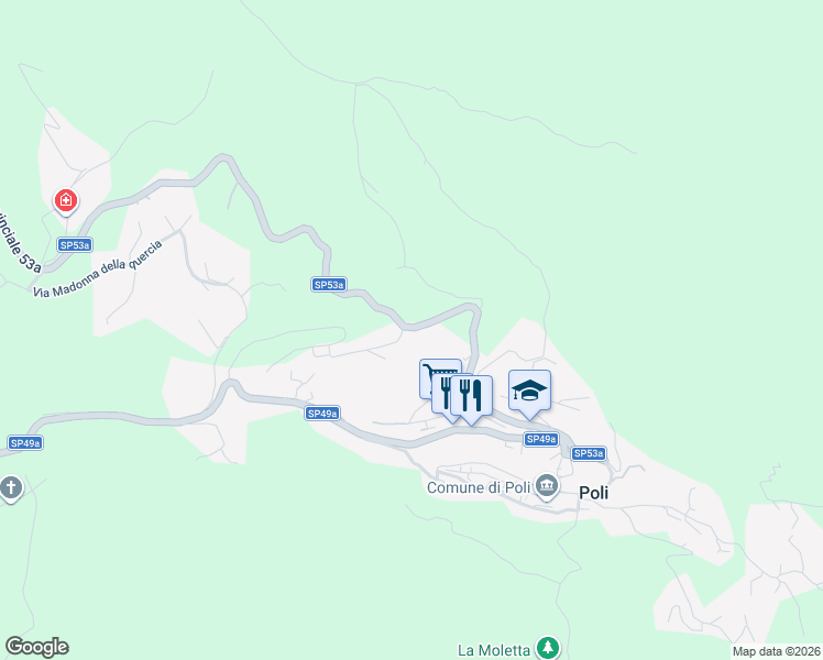 map of restaurants, bars, coffee shops, grocery stores, and more near 3 Via Campo Fattore in Poli