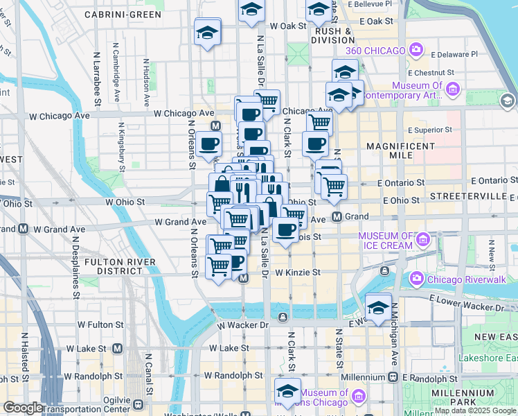 map of restaurants, bars, coffee shops, grocery stores, and more near in Chicago