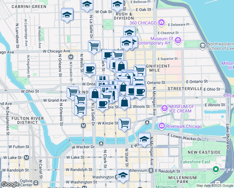 map of restaurants, bars, coffee shops, grocery stores, and more near 536 North Dearborn Street in Chicago