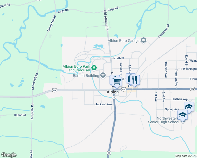 map of restaurants, bars, coffee shops, grocery stores, and more near 40 Academy Street in Albion