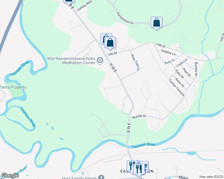 map of restaurants, bars, coffee shops, grocery stores, and more near 42 Raymond Avenue in Raynham