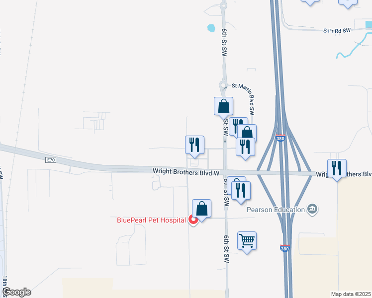 map of restaurants, bars, coffee shops, grocery stores, and more near America Dr SW in Cedar Rapids