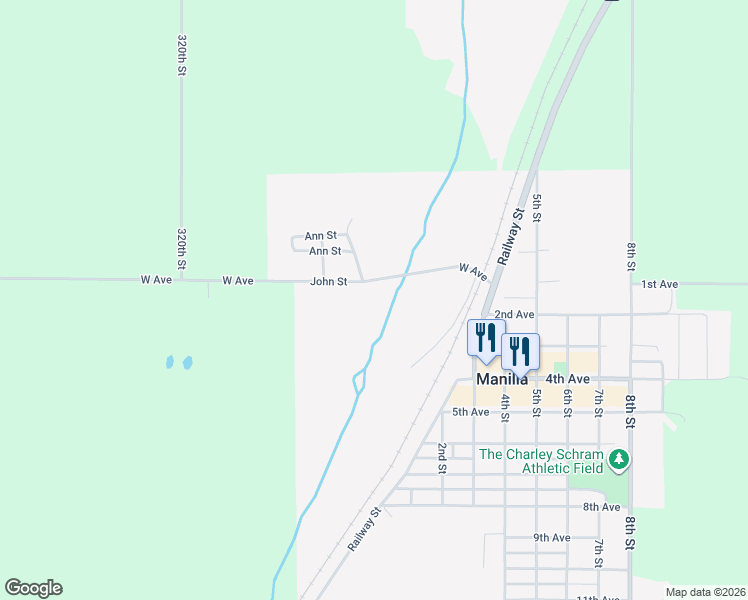 map of restaurants, bars, coffee shops, grocery stores, and more near in Manilla