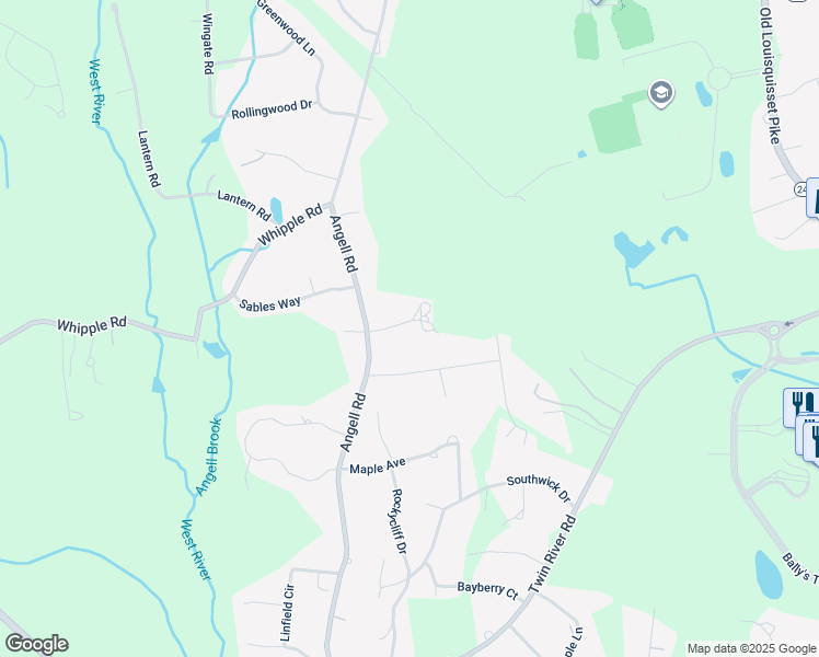 map of restaurants, bars, coffee shops, grocery stores, and more near 196 Angell Road in Lincoln