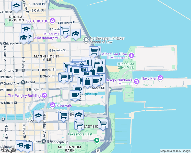 map of restaurants, bars, coffee shops, grocery stores, and more near in Chicago