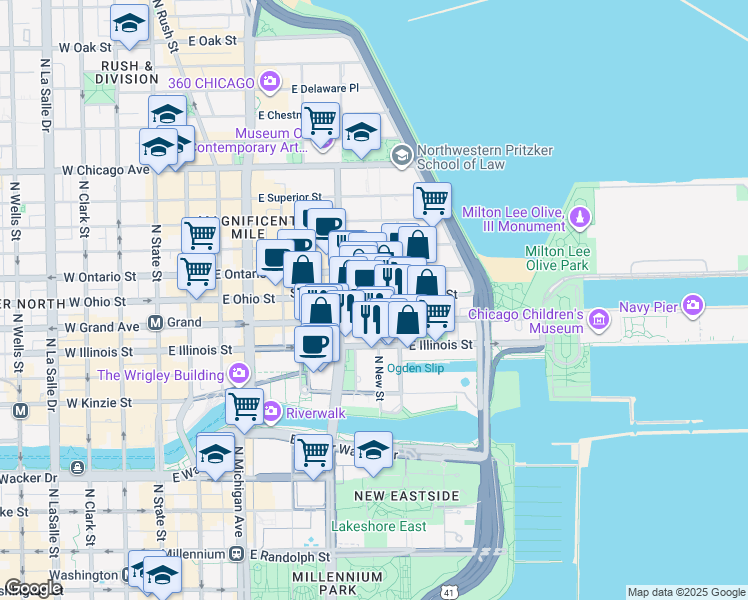 map of restaurants, bars, coffee shops, grocery stores, and more near in Chicago