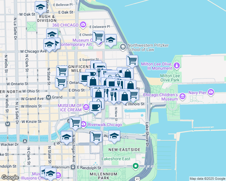 map of restaurants, bars, coffee shops, grocery stores, and more near in Chicago