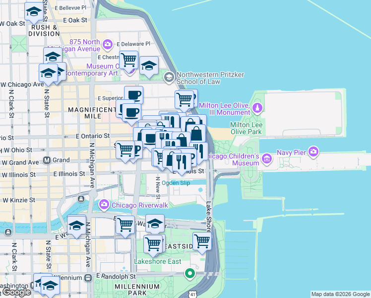 map of restaurants, bars, coffee shops, grocery stores, and more near in Chicago