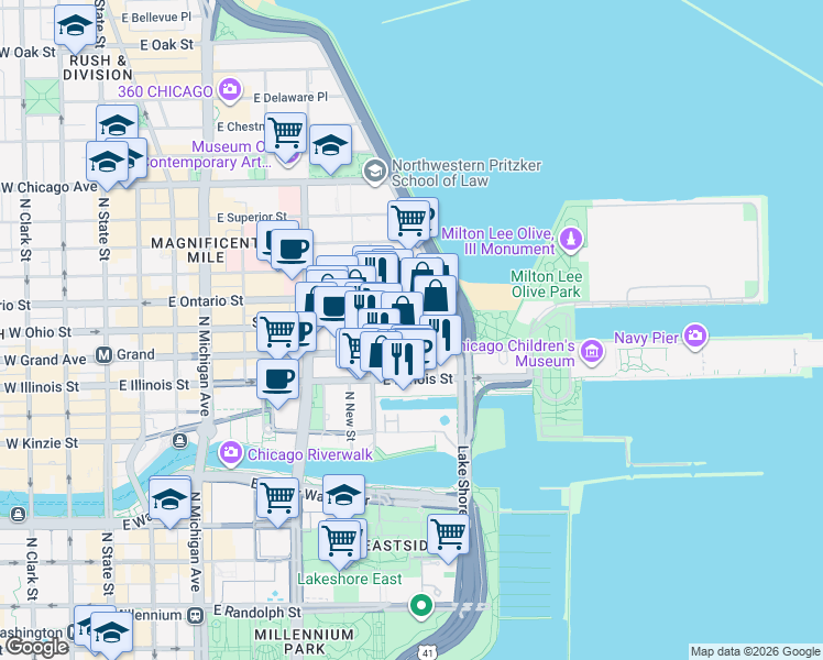 map of restaurants, bars, coffee shops, grocery stores, and more near in Chicago
