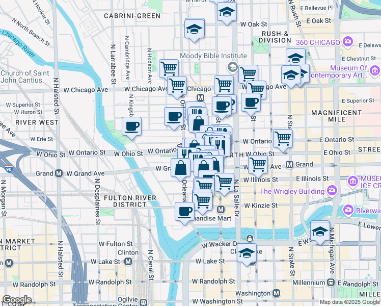 map of restaurants, bars, coffee shops, grocery stores, and more near in Chicago