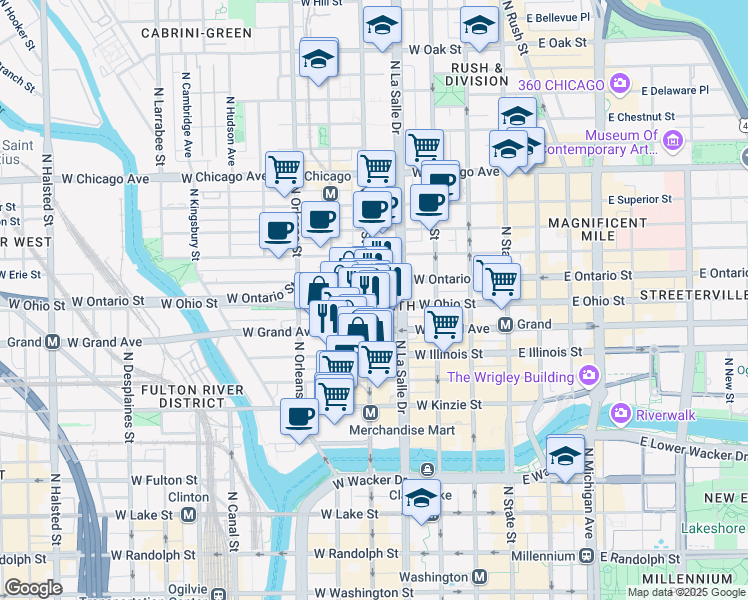 map of restaurants, bars, coffee shops, grocery stores, and more near in Chicago