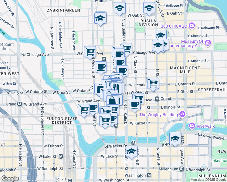 map of restaurants, bars, coffee shops, grocery stores, and more near in Chicago