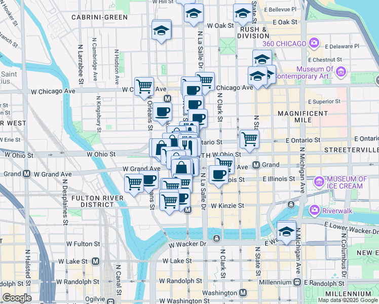 map of restaurants, bars, coffee shops, grocery stores, and more near in Chicago