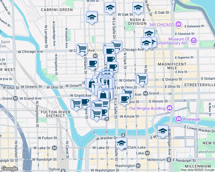 map of restaurants, bars, coffee shops, grocery stores, and more near in Chicago