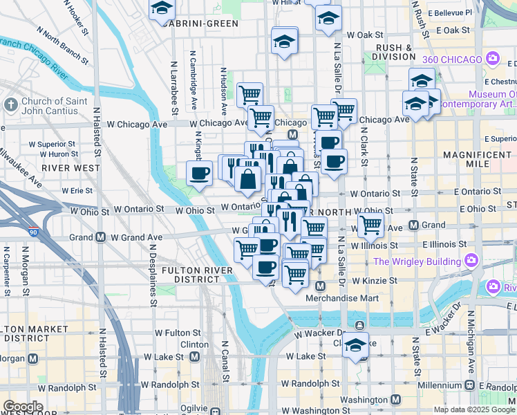 map of restaurants, bars, coffee shops, grocery stores, and more near in Chicago