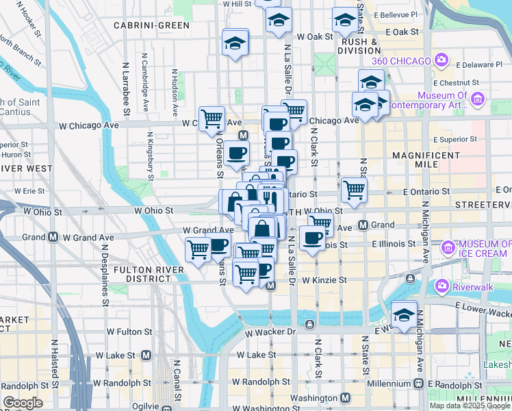 map of restaurants, bars, coffee shops, grocery stores, and more near in Chicago