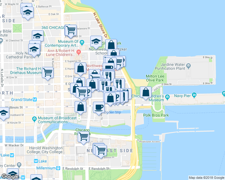 map of restaurants, bars, coffee shops, grocery stores, and more near in Chicago