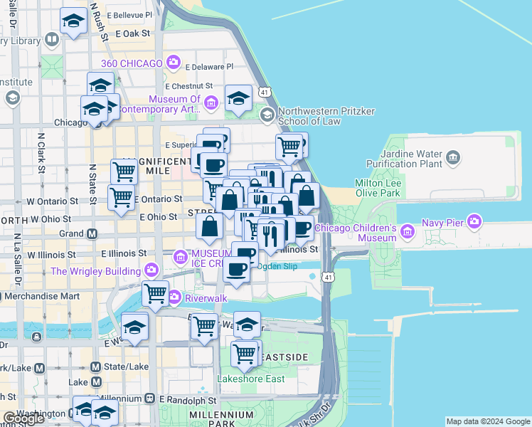 map of restaurants, bars, coffee shops, grocery stores, and more near in Chicago