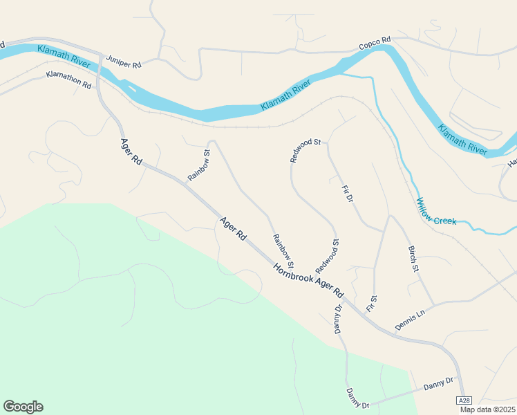 map of restaurants, bars, coffee shops, grocery stores, and more near 13942 Rainbow Street in Hornbrook