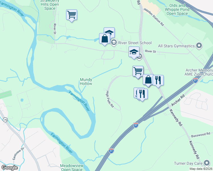 map of restaurants, bars, coffee shops, grocery stores, and more near 46 High Path Road in Windsor