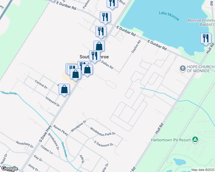 map of restaurants, bars, coffee shops, grocery stores, and more near 6115 Greenwycke Lane in Monroe