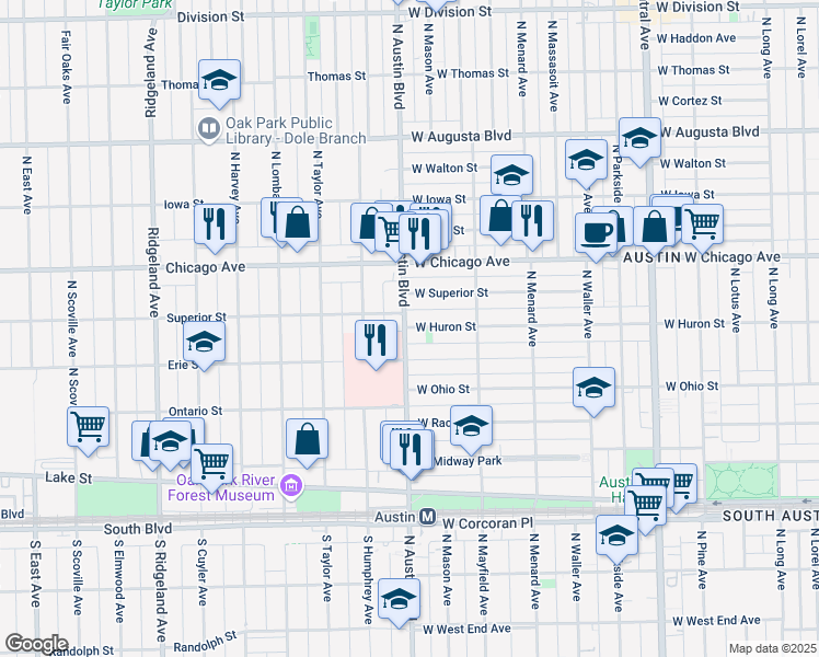 map of restaurants, bars, coffee shops, grocery stores, and more near in Chicago