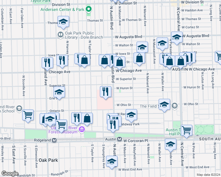 map of restaurants, bars, coffee shops, grocery stores, and more near in Chicago