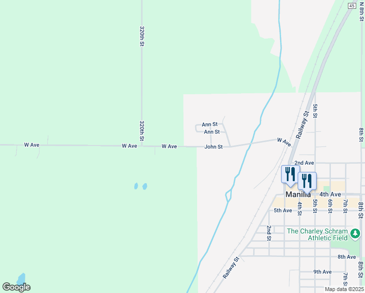 map of restaurants, bars, coffee shops, grocery stores, and more near 3200 John Street in Manilla